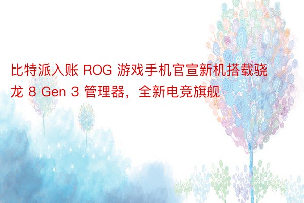 比特派入账 ROG 游戏手机官宣新机搭载骁龙 8 Gen 3 管理器，全新电竞旗舰