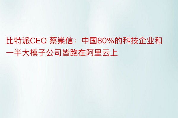 比特派CEO 蔡崇信：中国80%的科技企业和一半大模子公司皆跑在阿里云上