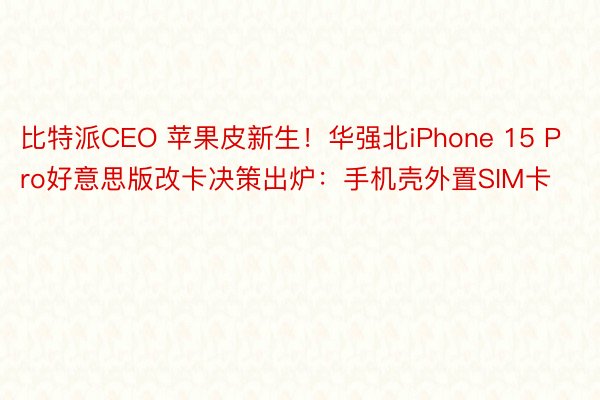 比特派CEO 苹果皮新生！华强北iPhone 15 Pro好意思版改卡决策出炉：手机壳外置SIM卡